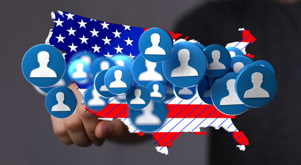Aufkleber - Visual representation of US demographic data and market reach. Ideal for business, marketing, and census reports.