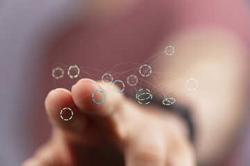 Aufkleber - Close-up of finger interacting with a digital network.  Modern technology and connection concept.