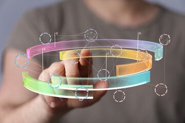 Aufkleber - Person interacting with a 3D holographic data visualization.  Modern technology concept.