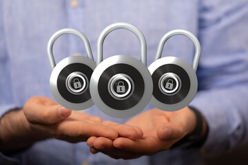 Poster - Image of three padlocks representing data security, privacy, and protection. Ideal for cybersecurity websites and presentations.