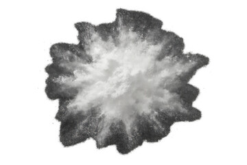 Poster - Powdery white substance exploding dynamically, spreading in mid-air against transparent backdrop, illustrating energetic motion