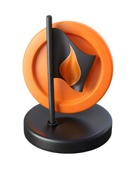 Poster - A professionally designed 3d rendering of an orange flag with a flame symbol on a black pole with a base, plastic-style icon.