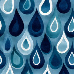 Poster - Seamless watercolor abstract pattern with teardrop shapes on a soft blue background. Simple bold and modern ornament design for fabric, wallpaper, wrapping paper and digital prints.