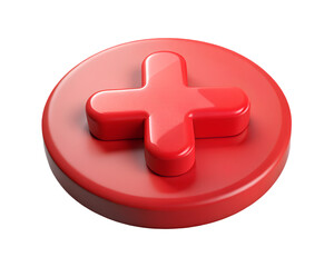 Poster - A vibrant 3d rendering of a red plus sign button icon with plastic-style on a circular base isolated on transparent background