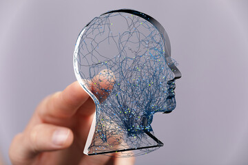 Poster - Abstract image of a human head with intricate neural pathways, representing AI, brain, mind, and technology.