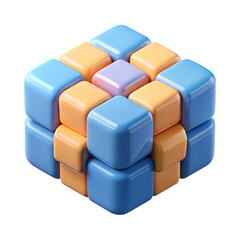 Aufkleber - Colorful 3d rendering of a cube composed of multiple glossy square blocks, in a modern art abstract design