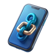 Poster - Creative rendering of a smartphone displaying a link with a stylish 3d chain icon connection on its screen