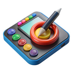 Poster - Creative illustration of a 3d rendering plastic-style icon resembling a drawing tablet with a stylish pen on a transparent background.