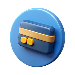Poster - Digital credit card icon with 3d rendering visual style set on a blue circle perfect for banking or finance apps.