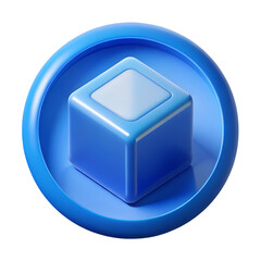 Aufkleber - Modern 3d rendered icon featuring a plastic-style blue cube button encased inside a circular design element on a black backdrop