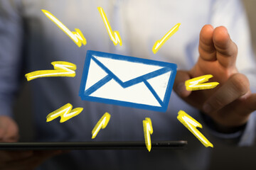 Poster - Image of a hand interacting with a digital email, symbolizing online communication and messages.