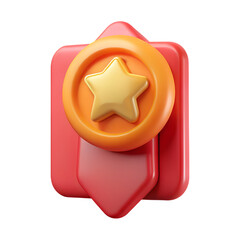Poster - Three-dimensional rendering of a bookmark icon with a gold star on a badge suitable for web design