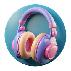 Aufkleber - Vibrant 3d rendering of colorful headphones icon on a circle isolated on a transparent background