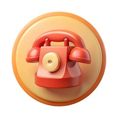 Poster - Vibrant red retro telephone graphic presented in a 3d rendering with a soft plastic-style on a circular shape
