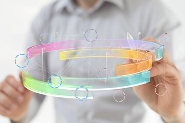 Poster - Person interacting with 3D data visualization. Business analytics, data analysis, technology.