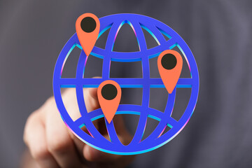 Poster - Illustrates global connectivity and multiple locations. Ideal for networking, technology, and global business concepts.