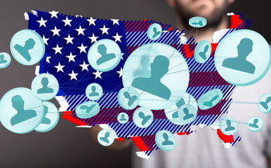 Poster - Visualizing the vast network of online connections among US citizens.  Data visualization.