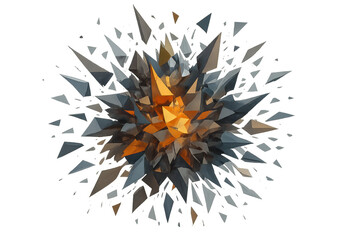 Poster - Vibrant triangular explosion radiating from orange center, transparent backdrop highlighting geometric digital art composition