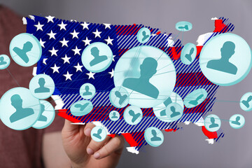 Aufkleber - Visual representation of a social network across the USA.  Perfect for social media, networking, and community concepts.