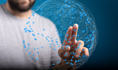Poster - Abstract image of a person connecting to a global network, representing technology, communication, and globalization.