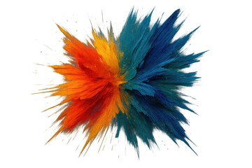 Fototapete - Orange and blue particles exploding and creating an abstract design on a transparent background