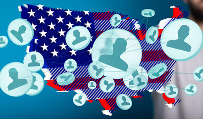 Poster - Visual representation of a connected US citizen network. Ideal for data, social media, and networking concepts.