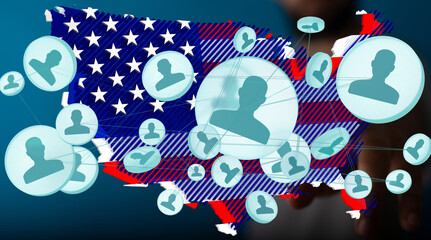 Aufkleber - Visual representation of a nationwide network connecting individuals. Ideal for social media, technology, and community projects.