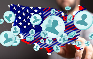 Aufkleber - Visual representation of social connections and networking within the United States.