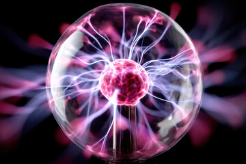 Poster - Bright plasma ball with vivid arcs in a dark indoor demonstration