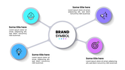 Poster - Infographic template. 4 linked circles with icons