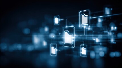 Poster - abstract network grid with files and folders, futuristic software interface, digital document manage