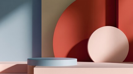Poster - Abstract composition of geometric shapes in soft colors creating a modern aesthetic background