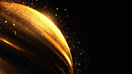 Poster - Golden swirling light with sparkles on a dark background, creating a dynamic and vibrant atmosphere