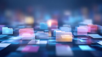 Poster - Abstract network grid with files and folders, futuristic software interface, digital document management system, store, search and organize documents, corporate business, paperless office	
