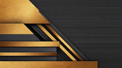 Poster - Abstract design featuring layered gold and black geometric shapes on a textured background