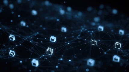 Poster - abstract network grid with files and folders, futuristic software interface, digital document manage