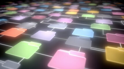 Poster - abstract network grid with files and folders, futuristic software interface, digital document manage