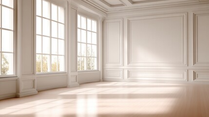 Poster - Bright and spacious empty room with large windows, showcasing natural light and minimalistic design