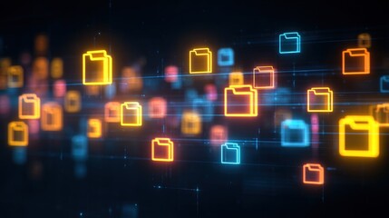 Poster - abstract network grid with files and folders, futuristic software interface, digital document manage