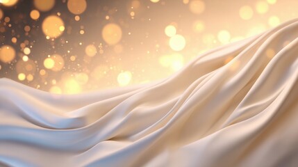 Poster - Soft, flowing fabric illuminated by warm bokeh lights creating a serene, dreamy atmosphere