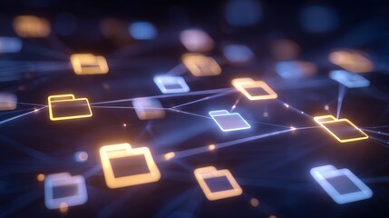 Poster - abstract network grid with files and folders, futuristic software interface, digital document manage