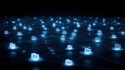 Poster - abstract network grid with files and folders, futuristic software interface, digital document manage
