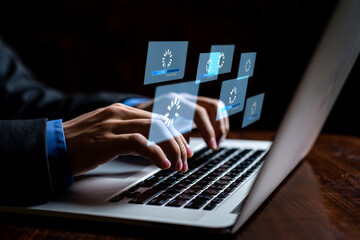 Poster - Person using laptop with digital loading progress indicators
