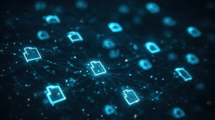 Poster - abstract network grid with files and folders, futuristic software interface, digital document manage