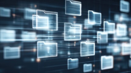 Poster - abstract network grid with files and folders, futuristic software interface, digital document manage