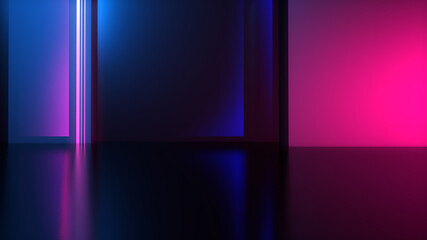 Aufkleber - Abstract background. Neon glow, neon light lines. Empty room in ultraviolet glow