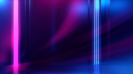 Aufkleber - Abstract background. Neon glow, neon light lines. Empty room in ultraviolet glow