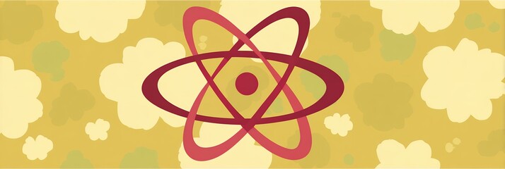 Poster - Abstract Atom Structure Illustration with Yellow Floral Background