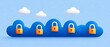 © STOCKJN - A blue cloud with five orange padlocks symbolizes secure cloud storage and data protection in a digital environment.