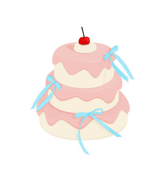 Cute cake with cherry on transparent background, vector of hand-drawn cute cake collection, design for birthday party.